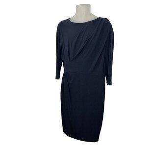 NEW The Fold London Clifton Dress Navy Jersey 3/4 Sleeve Midi UK 16/  US 12